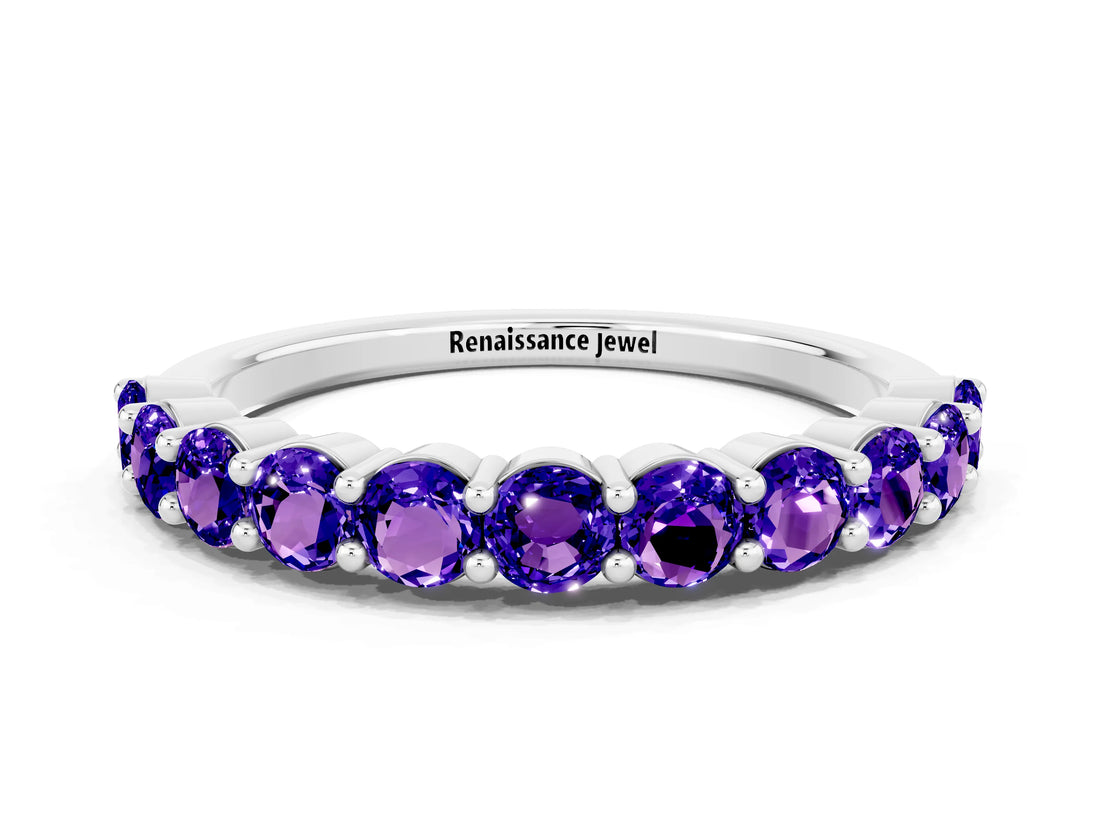 White gold Round Tanzanite Half-Eternity Prong-Set Band_6