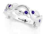 White gold Round Tanzanite Leaf Eternity Band with Bezel Setting_31
