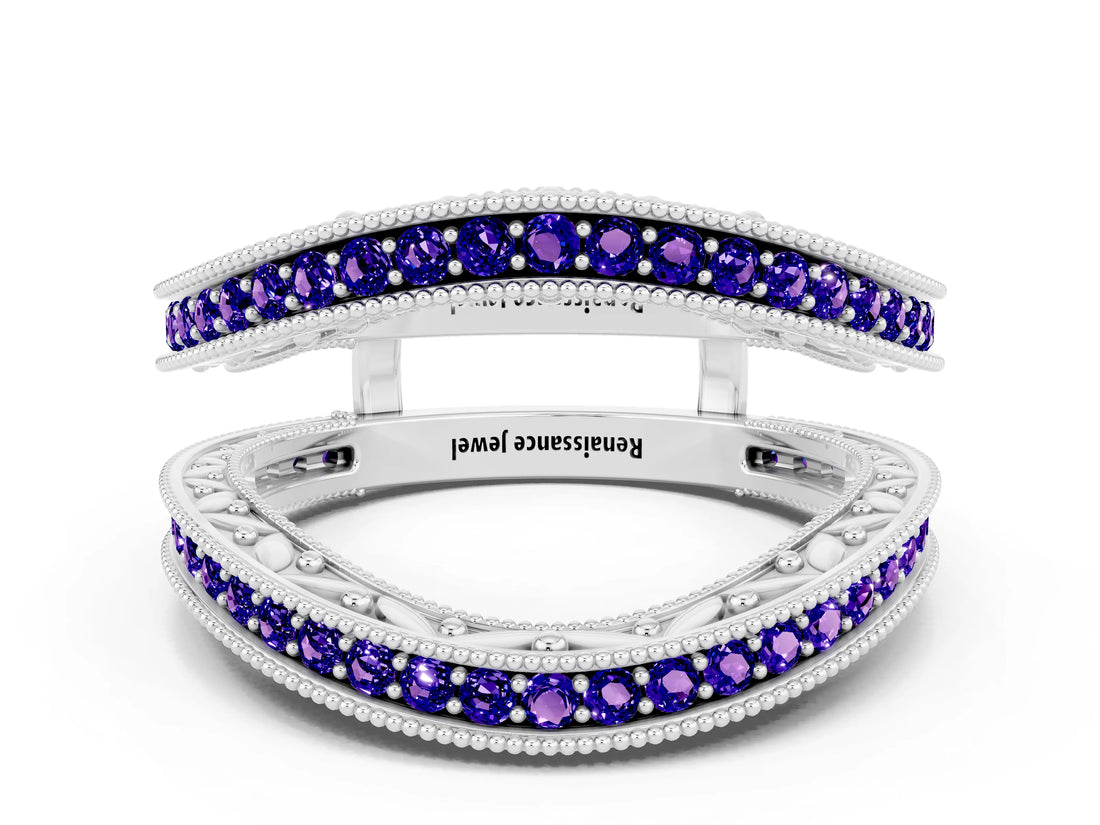 White gold Round Tanzanite Milgrain Eternity Band with Channel Setting_18