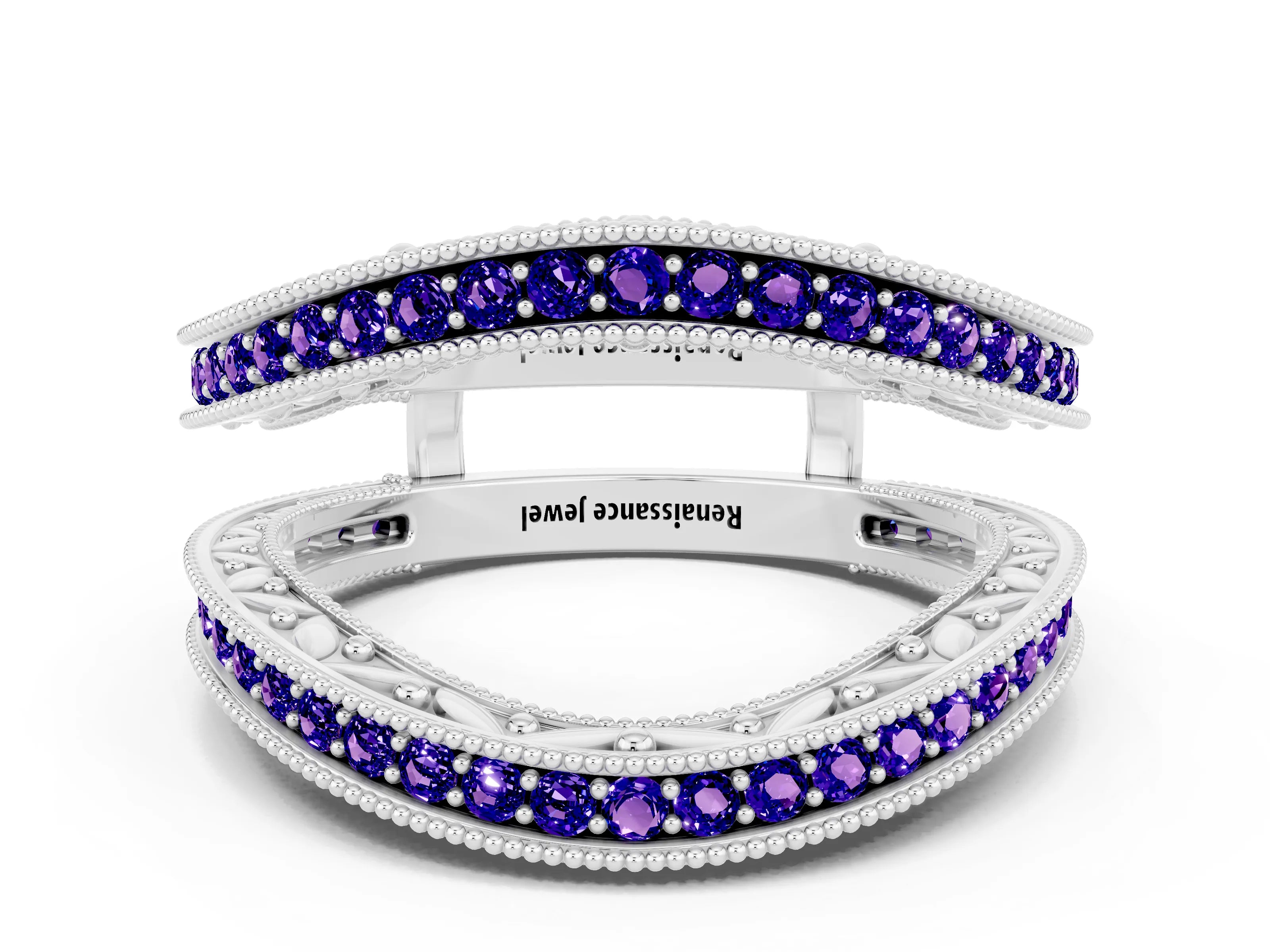 White gold Round Tanzanite Milgrain Eternity Band with Channel Setting_18