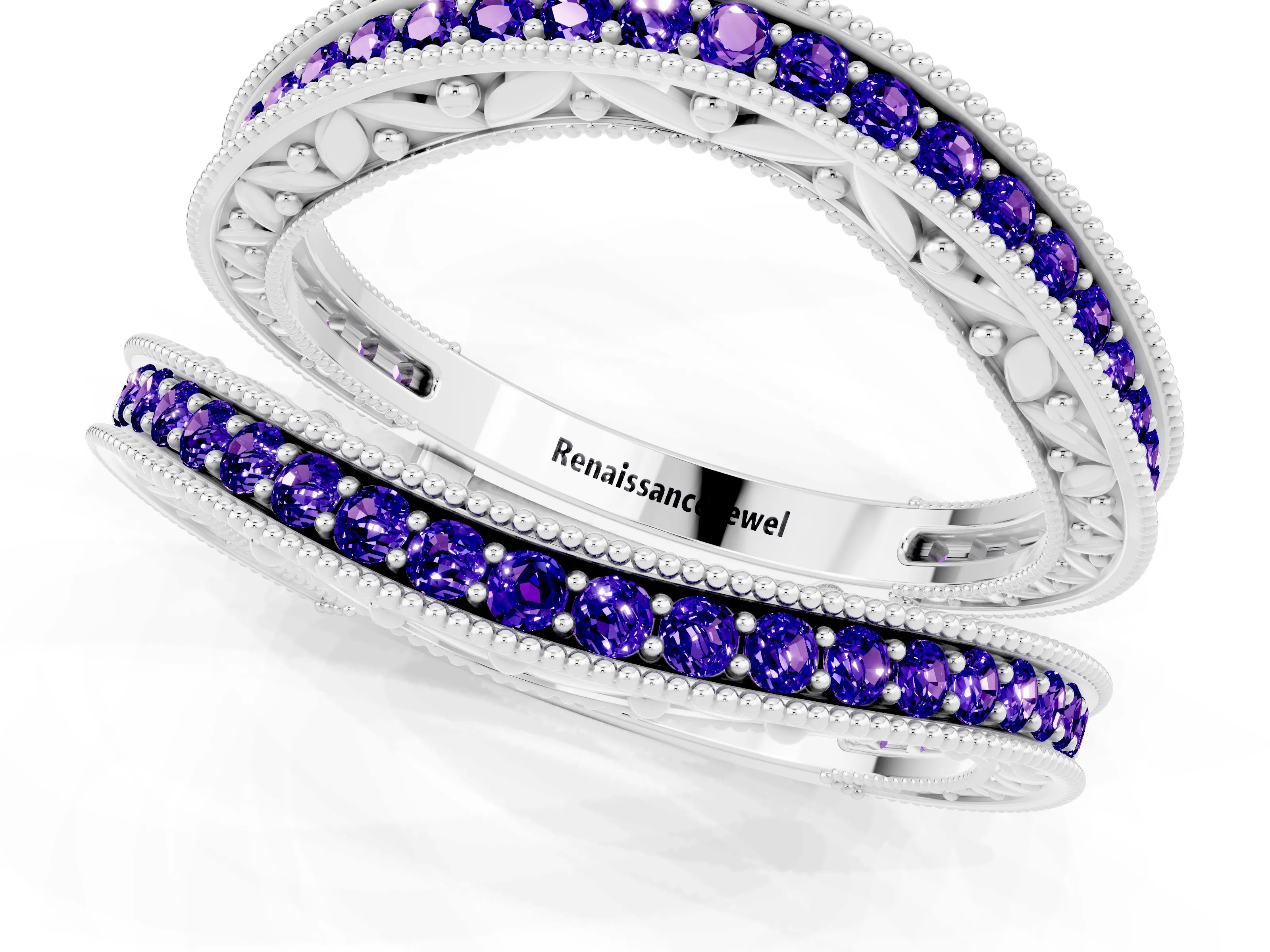 White gold Round Tanzanite Milgrain Eternity Band with Channel Setting_19