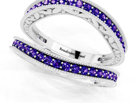 White gold Round Tanzanite Milgrain Eternity Band with Channel Setting_19