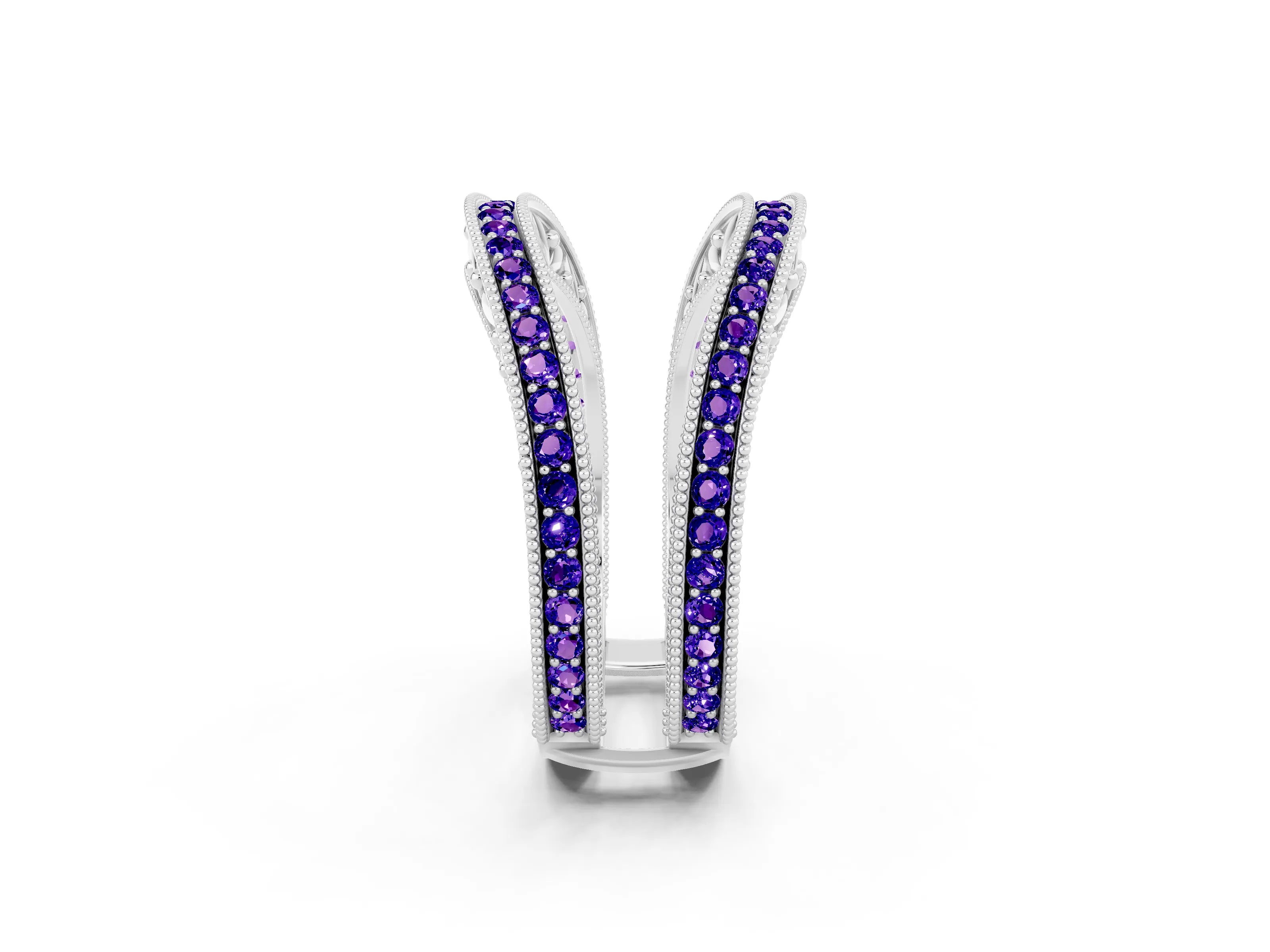 White gold Round Tanzanite Milgrain Eternity Band with Channel Setting_20