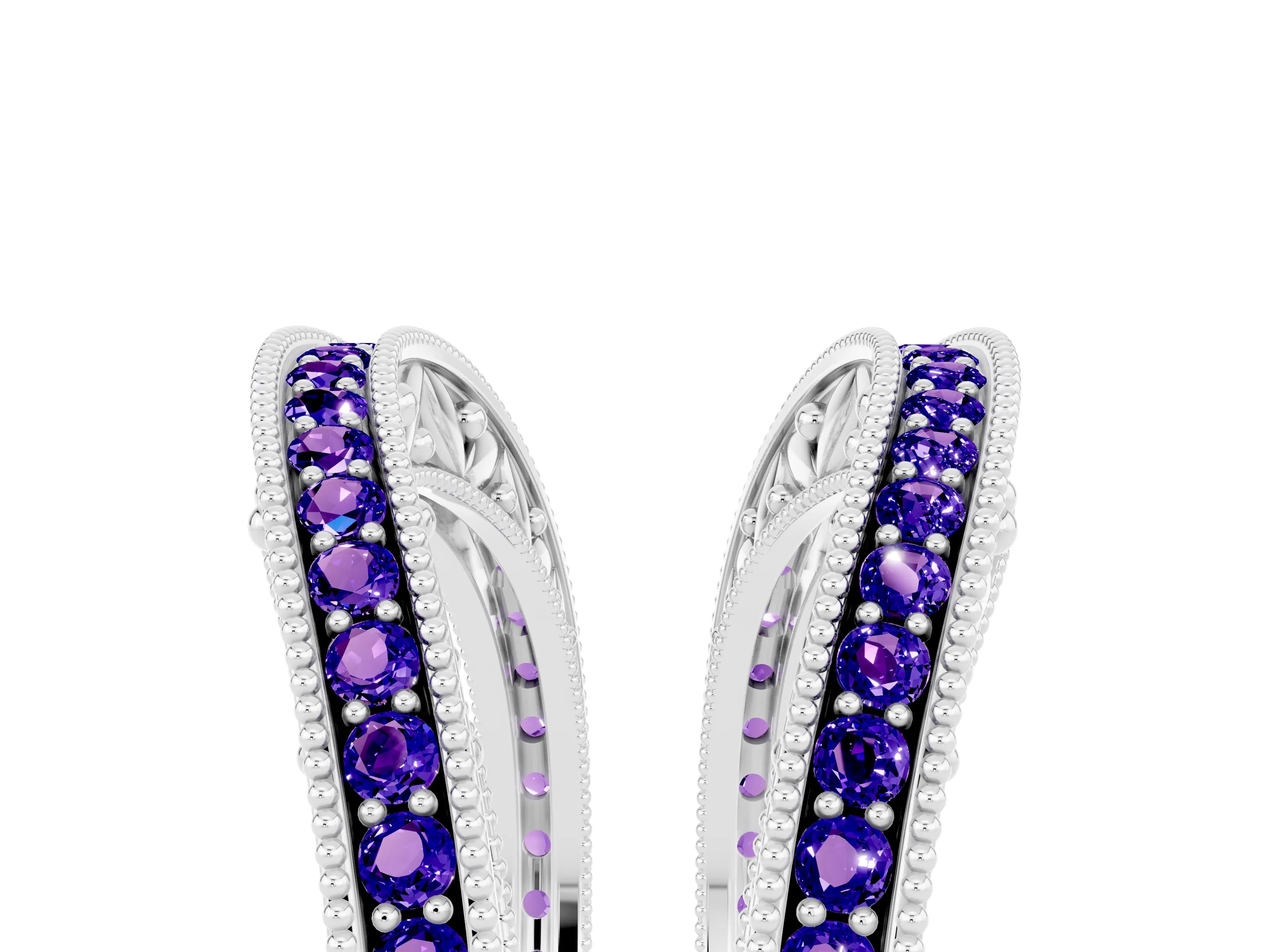 White gold Round Tanzanite Milgrain Eternity Band with Channel Setting_23