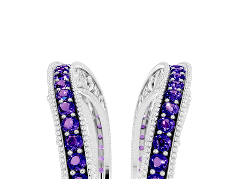 White gold Round Tanzanite Milgrain Eternity Band with Channel Setting_23