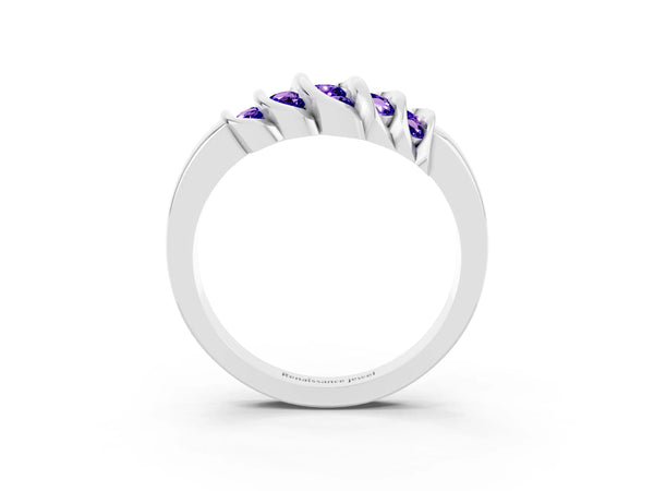 Silver Round Tanzanite Multi-Row Crossover Band