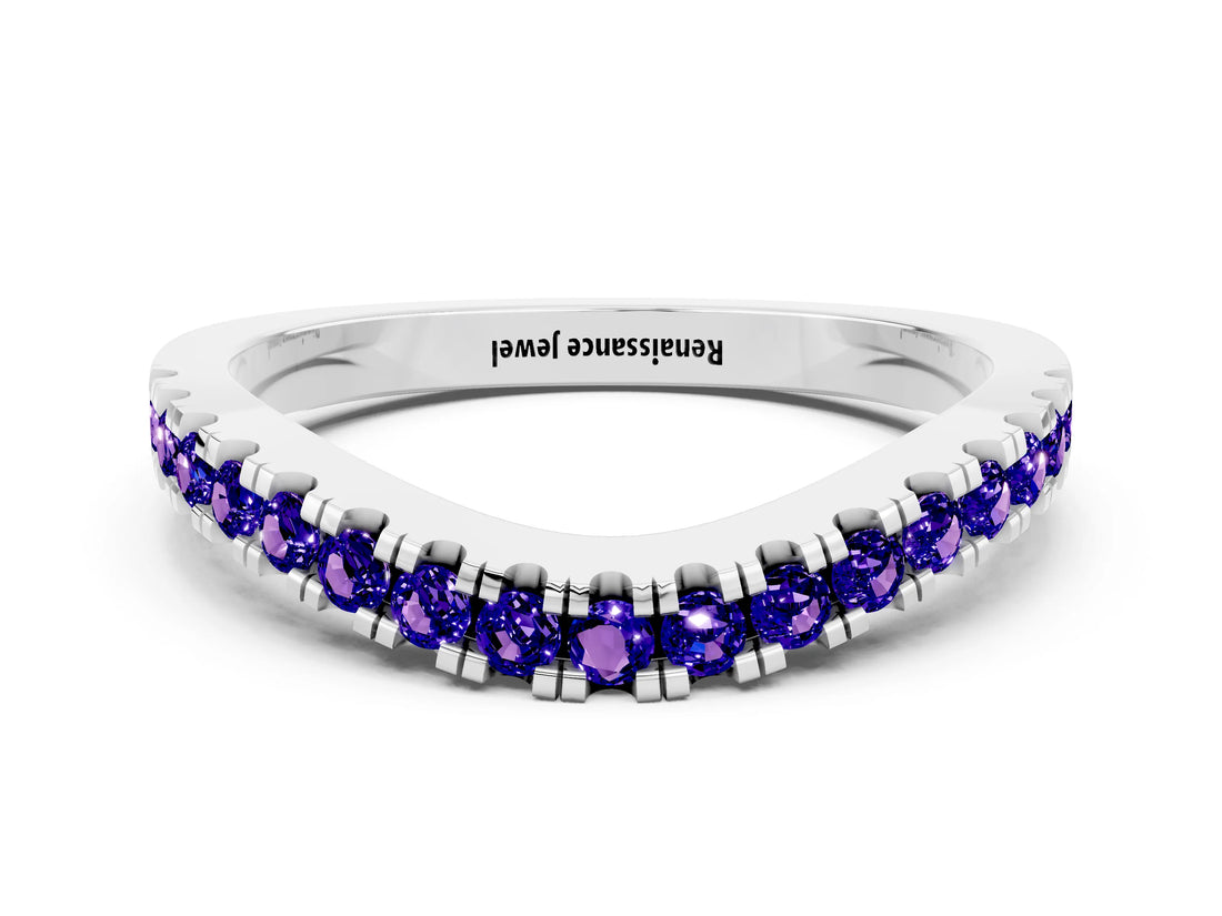 White gold Round Tanzanite Pavé Curved Band with Shared Prong Setting_6