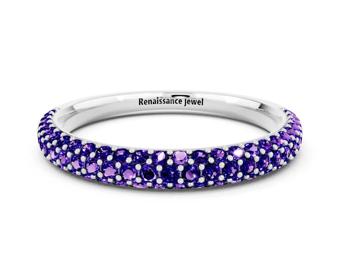 White gold Round Tanzanite Pavé Eternity Band with Shared Prong Setting_6