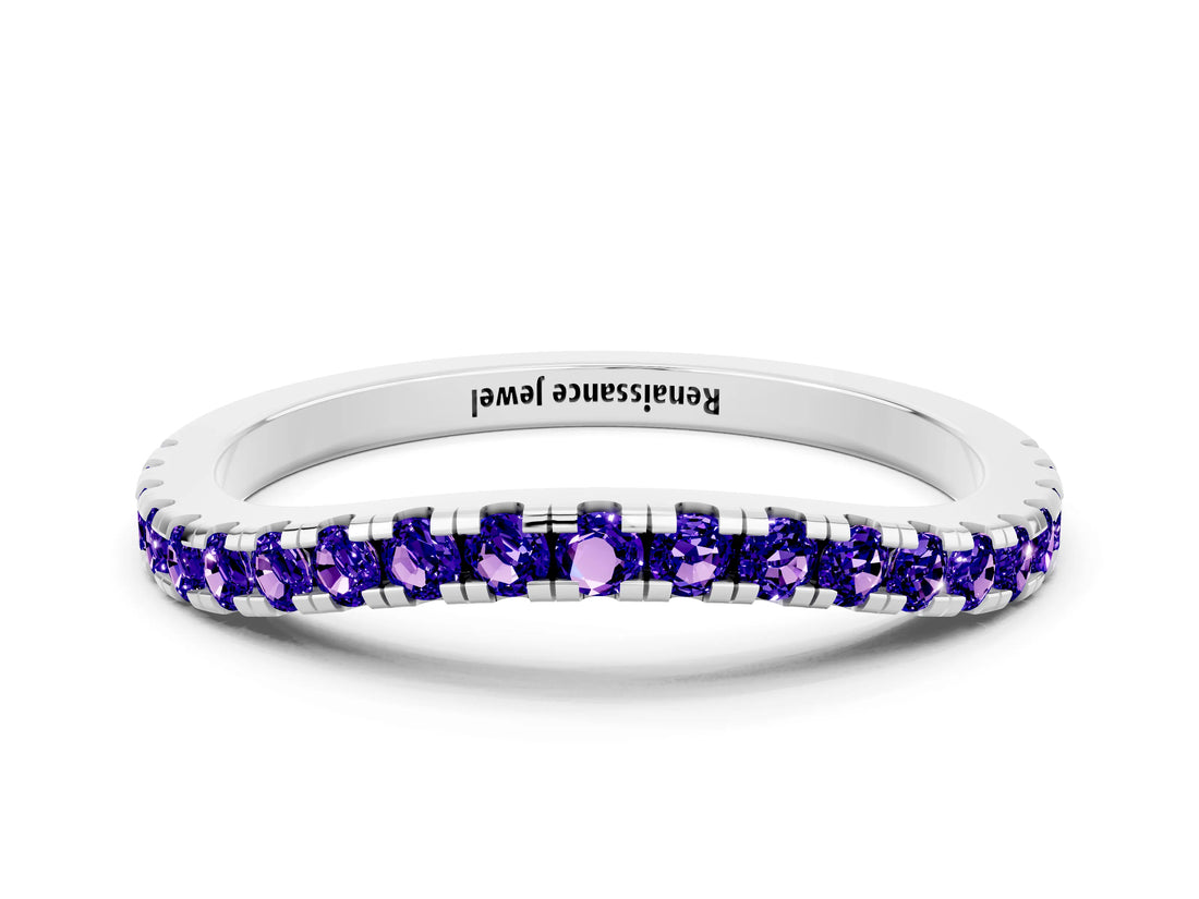 White gold Round Tanzanite Pavé Half Eternity Band with Shared Prong Setting_6