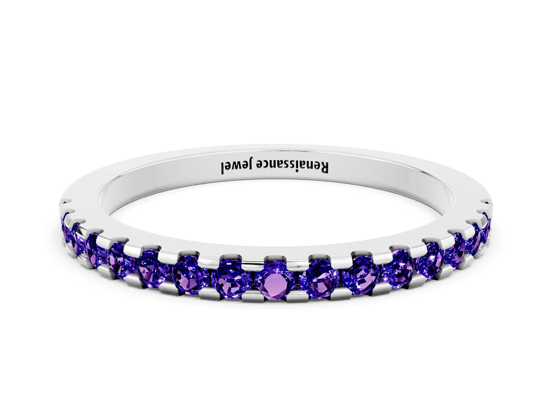 White gold Round Tanzanite Pavé Set Eternity Band with Micro Prong Setting_6
