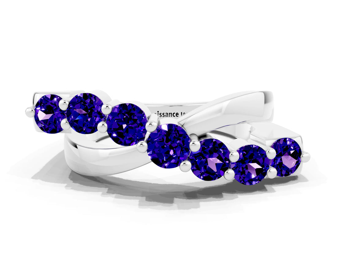 White gold Round Tanzanite Prong-Set Crossover Band_6