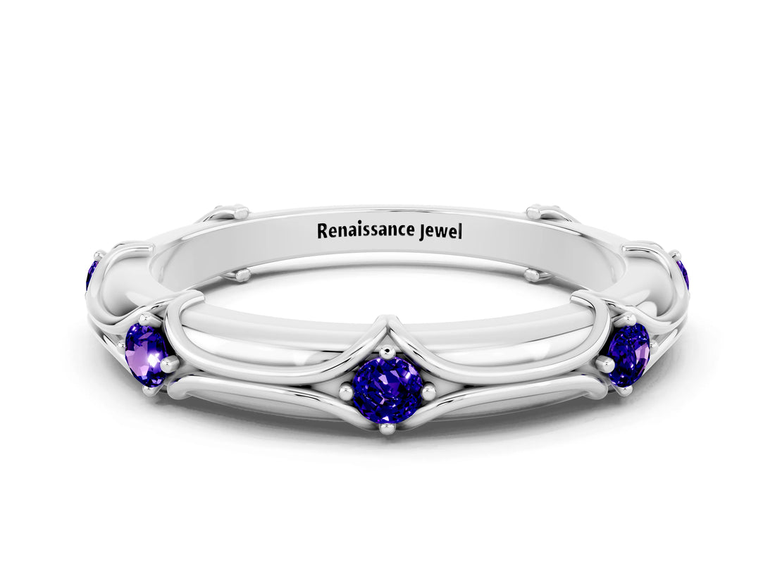 White gold Round Tanzanite Prong Set Milgrain Eternity Band_6