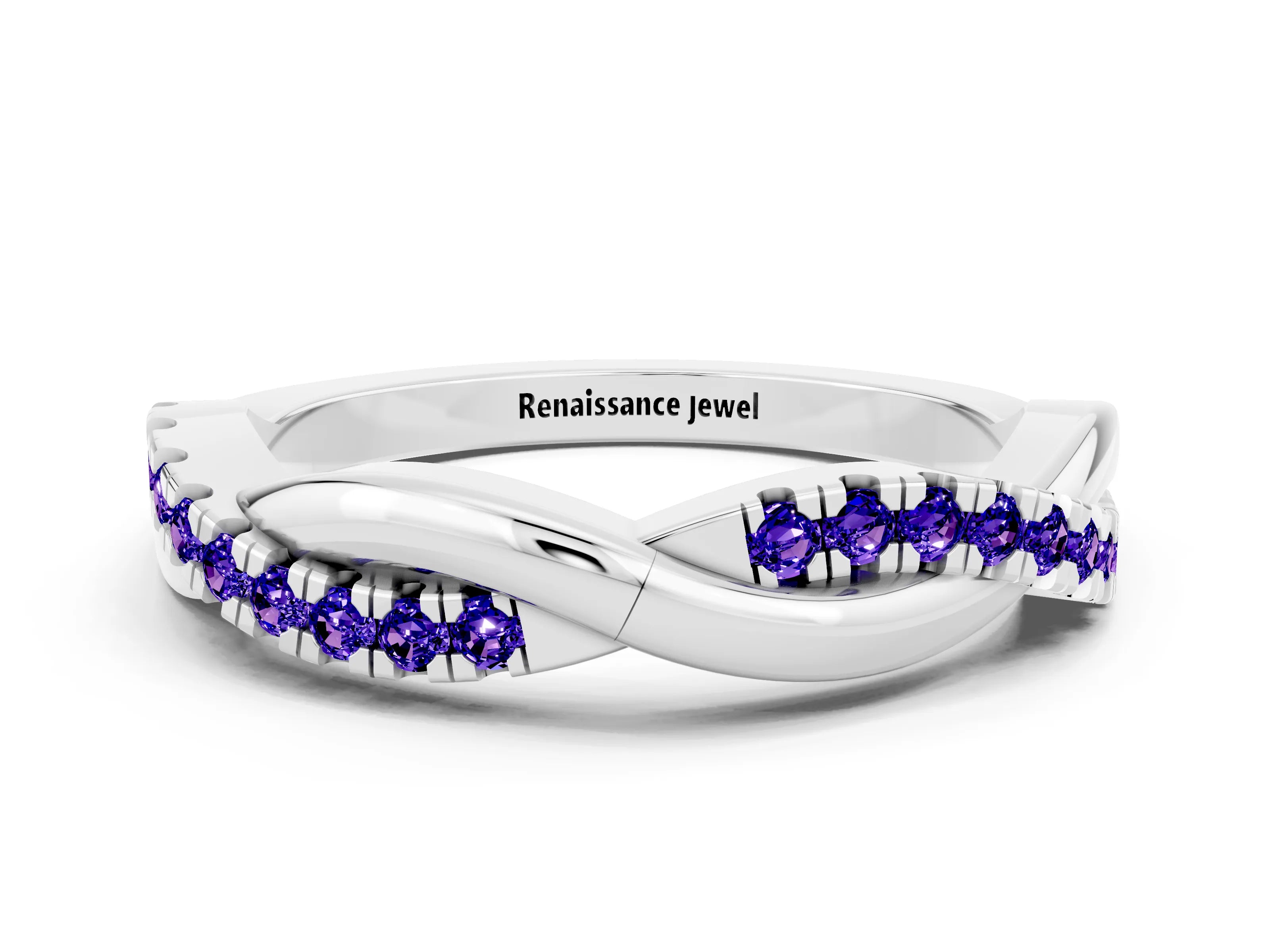 White gold Round Tanzanite Twisted Infinity Band with Prong Setting_6