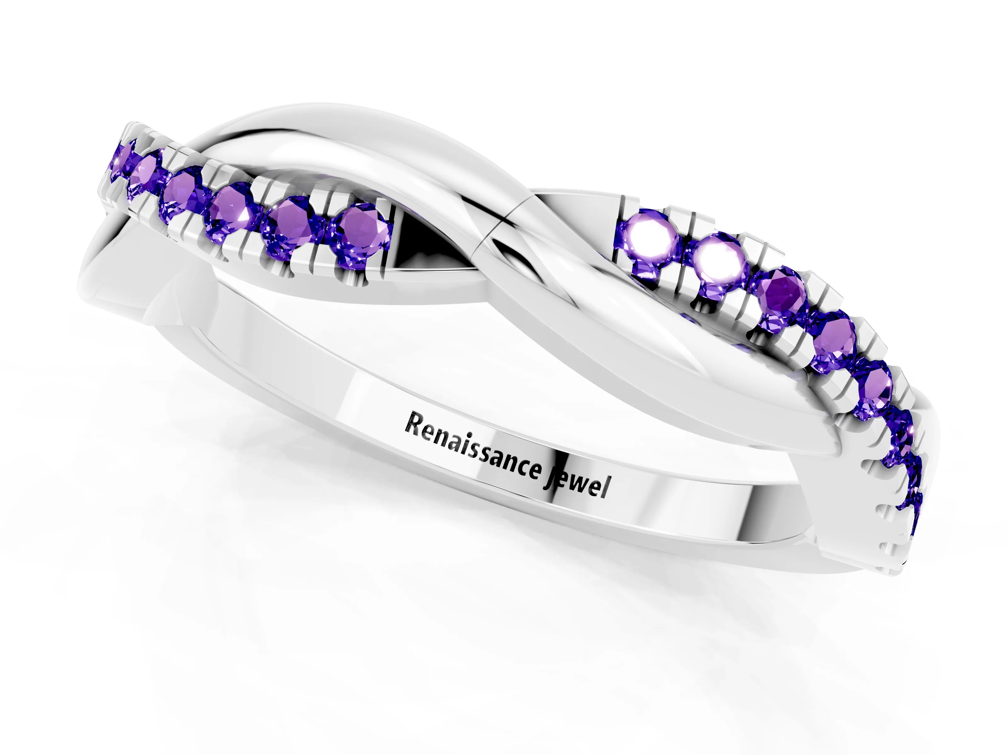 White gold Round Tanzanite Twisted Infinity Band with Prong Setting_7