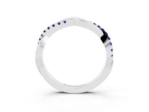 Platinum Round Tanzanite Half Eternity Infinity Twist Wedding Band