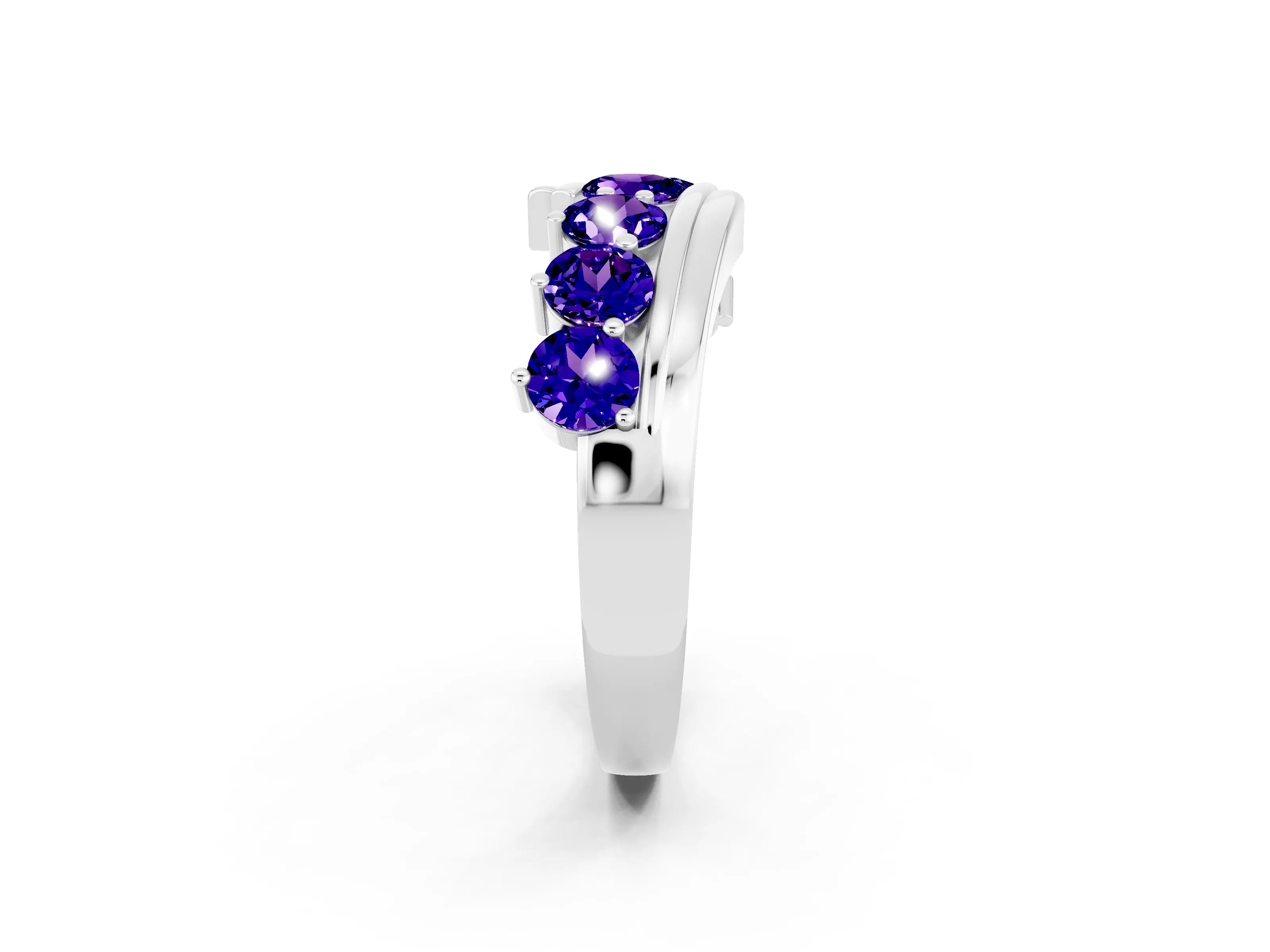 White gold Round Tanzanite Wave Band with Channel and Shared Prong Setting_20