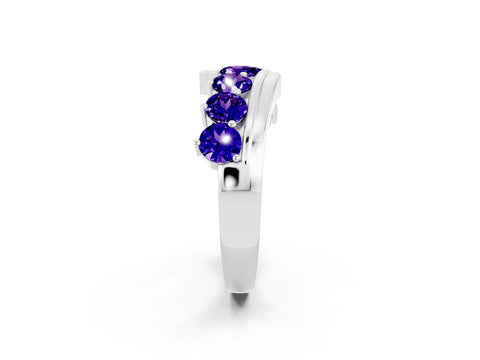 White gold Round Tanzanite Wave Band with Channel and Shared Prong Setting_20