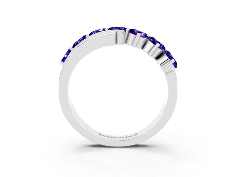 White gold Round Tanzanite Wave Band with Channel and Shared Prong Setting_21