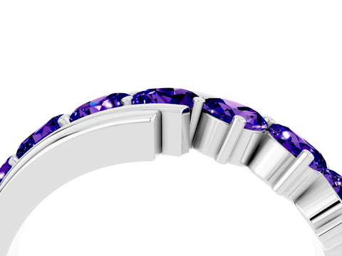 White gold Round Tanzanite Wave Band with Channel and Shared Prong Setting_22