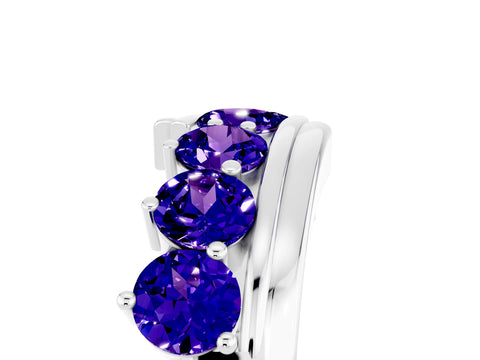 White gold Round Tanzanite Wave Band with Channel and Shared Prong Setting_23