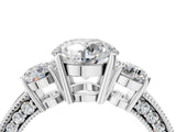 White gold Round Three-Stone Diamond Ring with Pavé Band and Four-Prong Setting_10