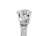White gold Round Three-Stone Diamond Ring with Pavé Band and Four-Prong Setting_11