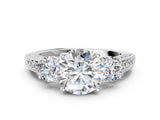White gold Round Three-Stone Diamond Ring with Pavé Band and Four-Prong Setting_6