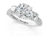White gold Round Three-Stone Diamond Ring with Pavé Band and Four-Prong Setting_7