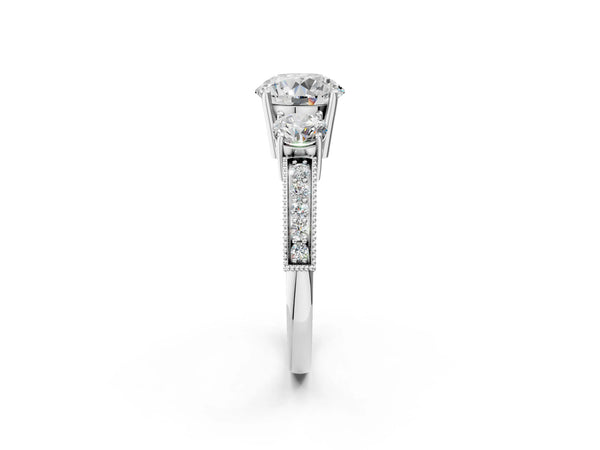 Platinum Round Graduated Three Stone Engagement Ring Setting