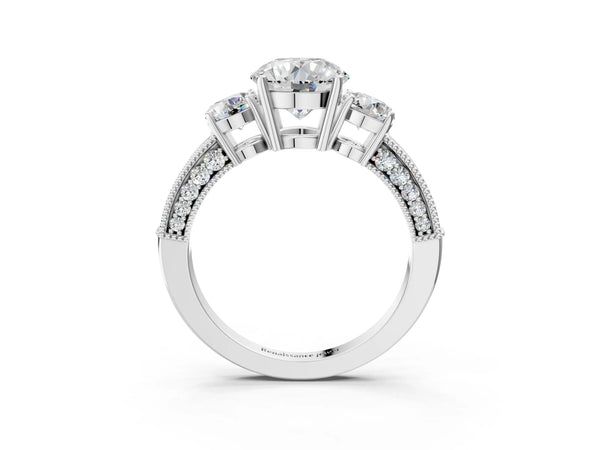 Platinum Round Graduated Three Stone Engagement Ring Setting