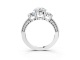 White gold Round Three-Stone Diamond Ring with Pavé Band and Four-Prong Setting_9