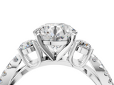 White gold Round Three-Stone Diamond Ring with Pavé Split Shank and Four-Prong Setting_106