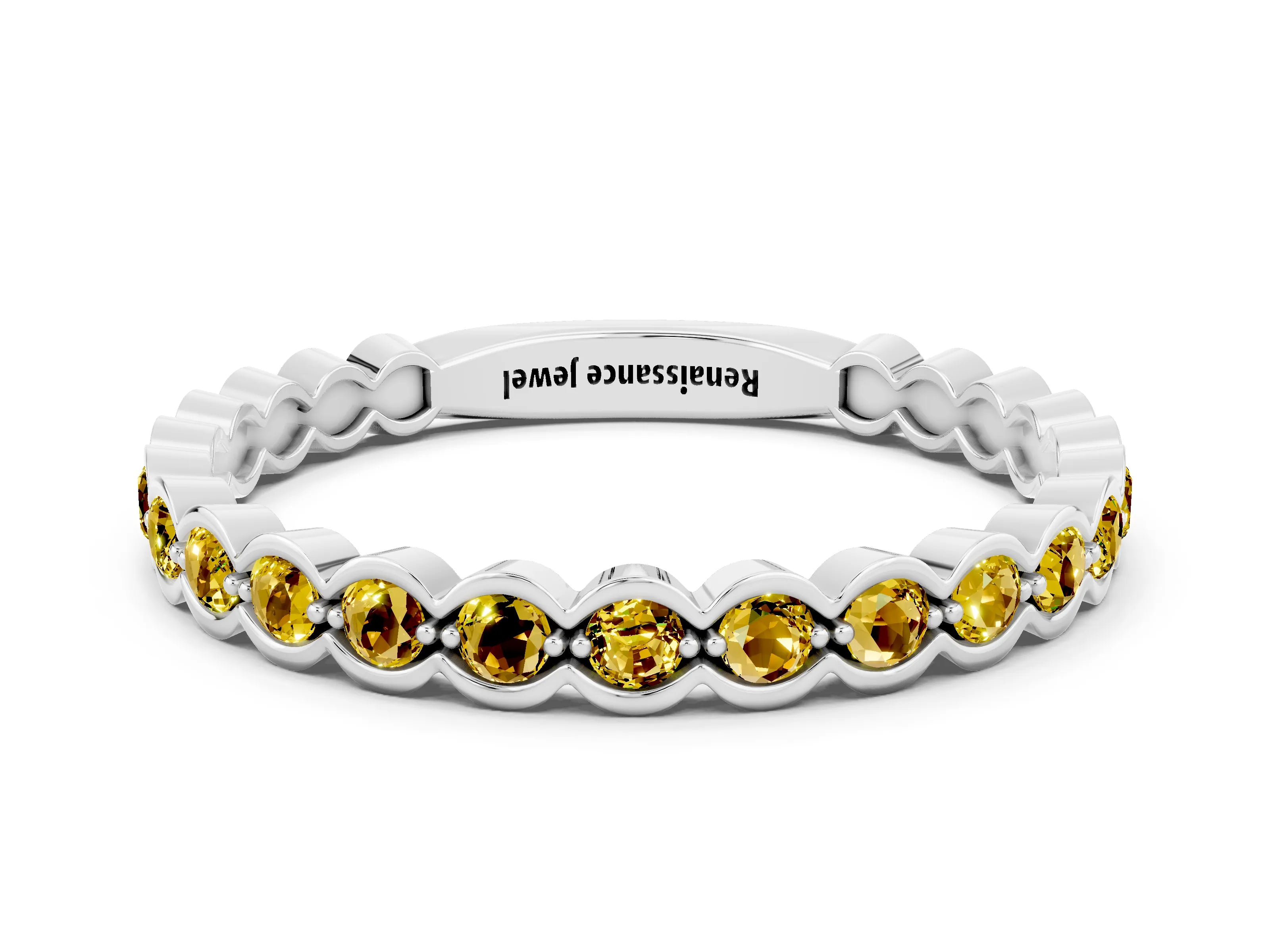 White gold Round Yellow Sapphire Bezel Set Eternity Band_6