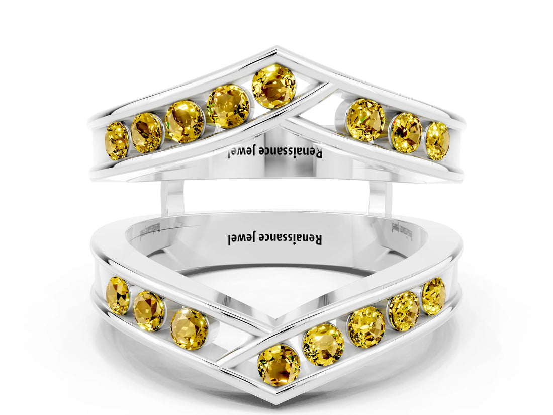 White gold Round Yellow Sapphire Channel-Set Chevron Band_18