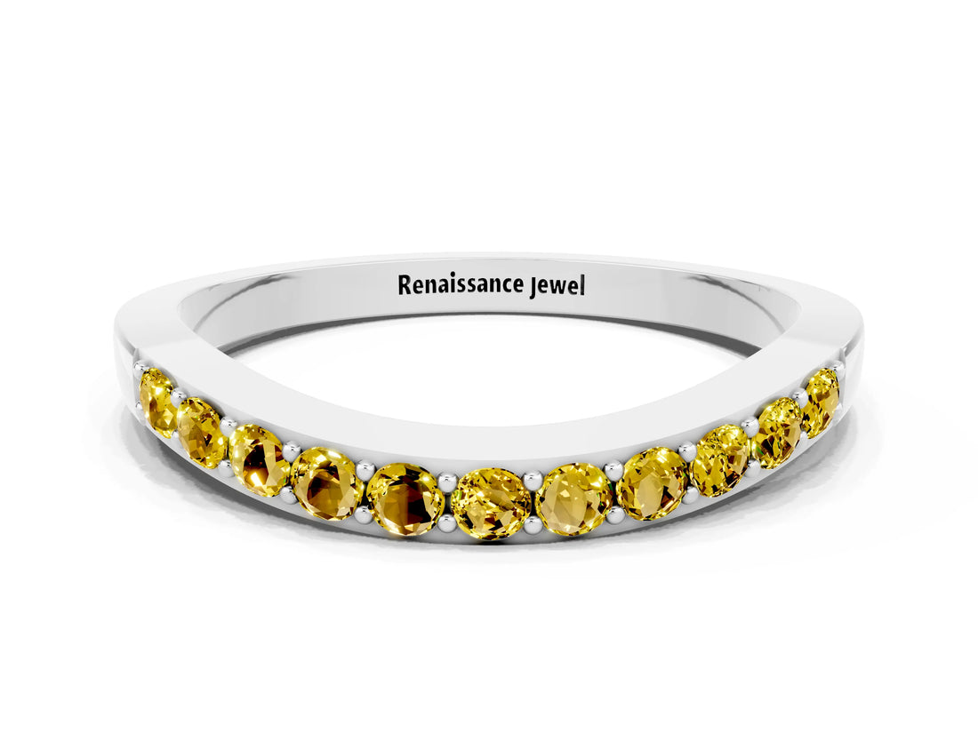 White gold Round Yellow Sapphire Curved Wedding Band with Channel Setting_18