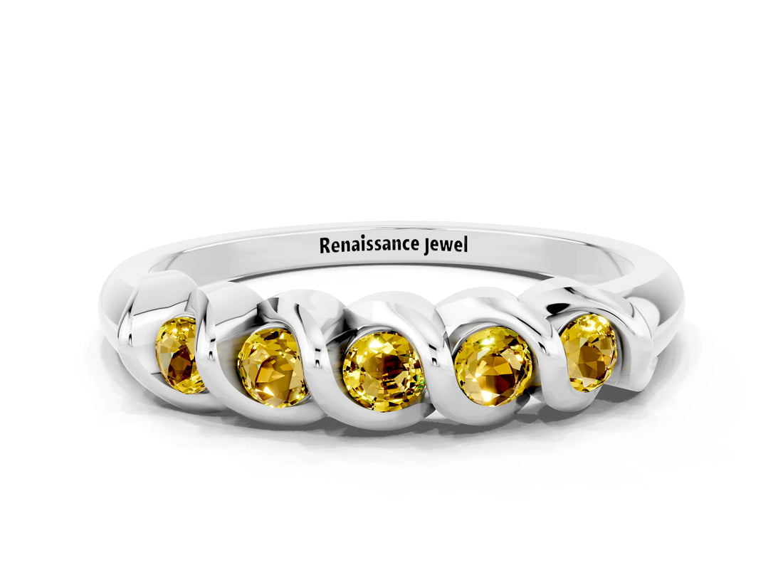 White gold Round Yellow Sapphire Eternity Band with Twist Prong Setting_18