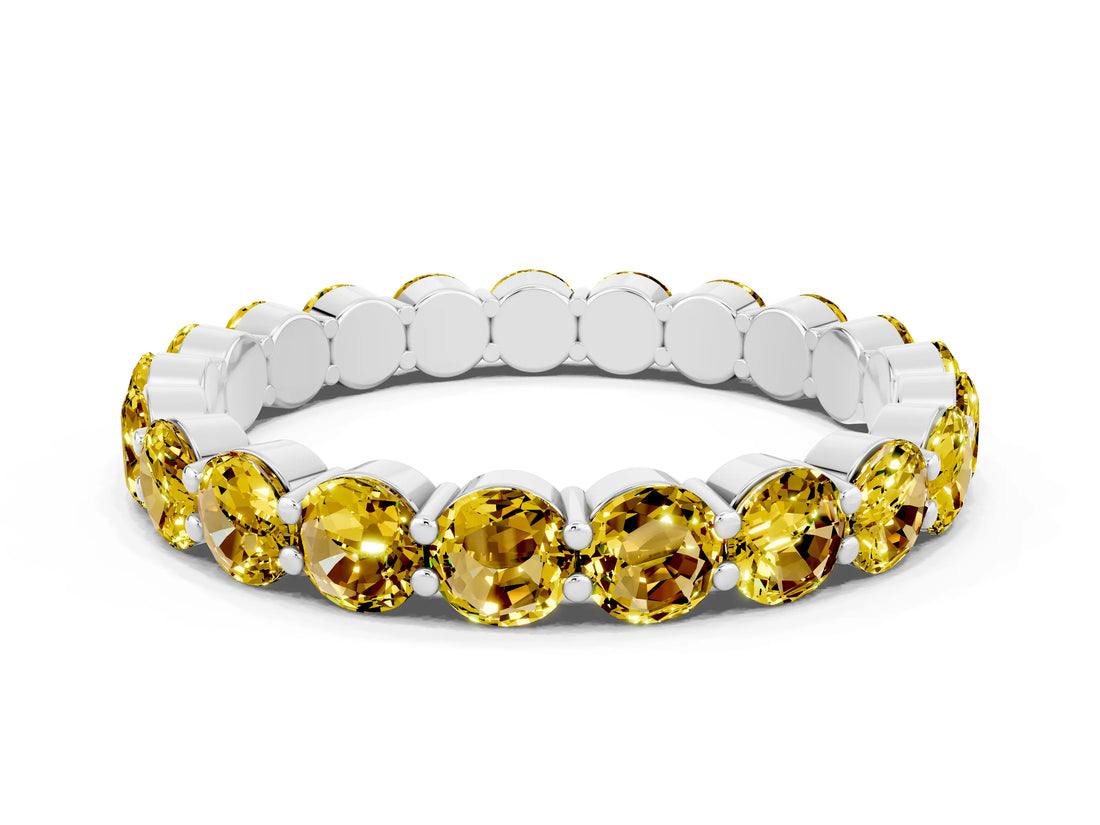White gold Round Yellow Sapphire Eternity Band with U-Prong Setting_42