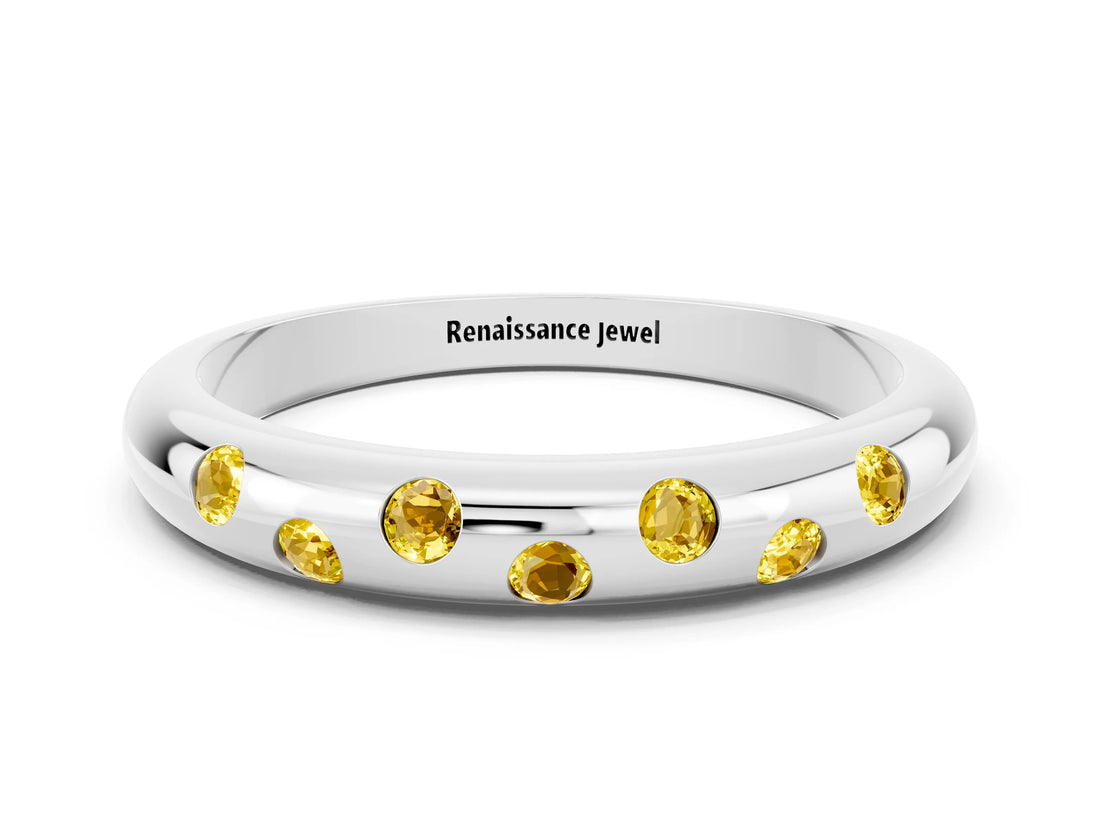 White gold Round Yellow Sapphire Flush-Set Comfort Fit Band_18