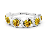 White gold Round Yellow Sapphire Half Eternity Band with Wave Prong Setting_6
