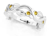 White gold Round Yellow Sapphire Leaf Eternity Band with Bezel Setting_37