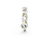 White gold Round Yellow Sapphire Leaf Eternity Band with Bezel Setting_38