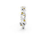 White gold Round Yellow Sapphire Leaf Eternity Band with Bezel Setting_44