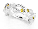 White gold Round Yellow Sapphire Leaf Eternity Band with Bezel Setting_80