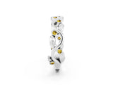White gold Round Yellow Sapphire Leaf Eternity Band with Bezel Setting_81