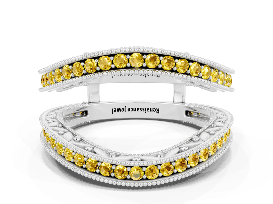 White gold Round Yellow Sapphire Milgrain Eternity Band with Channel Setting_18