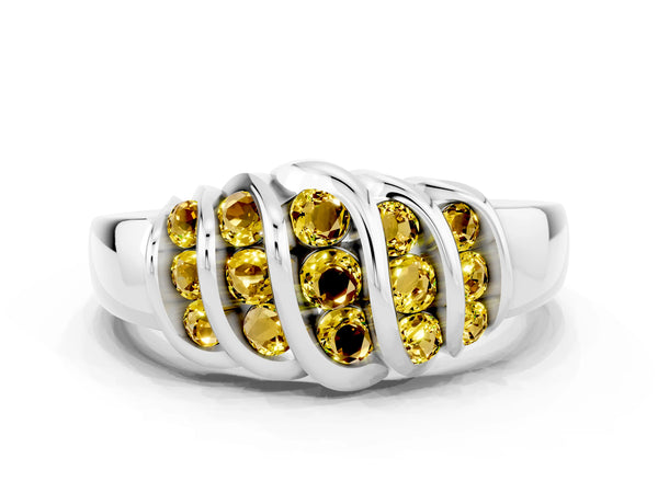 Silver Round Yellow Sapphire Multi-Row Crossover Band