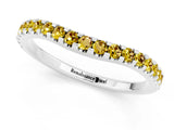 White gold Round Yellow Sapphire Pavé Curved Wedding Band_23