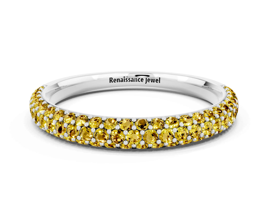 White gold Round Yellow Sapphire Pavé Eternity Band with Shared Prong Setting_18