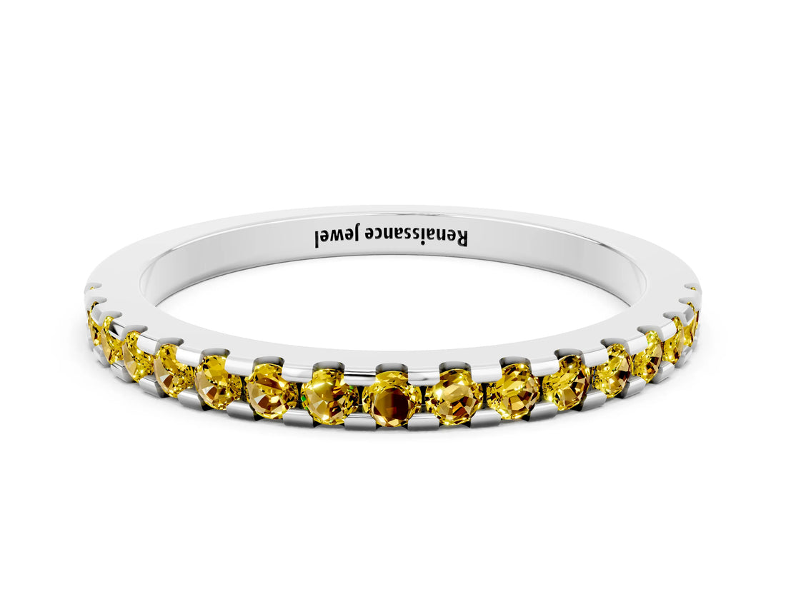 White gold Round Yellow Sapphire Pavé Set Eternity Band with Micro Prong Setting_18