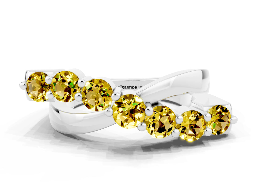 White gold Round Yellow Sapphire Prong-Set Crossover Band_6